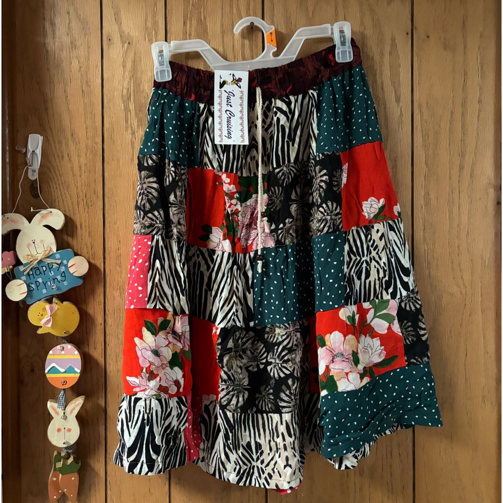 Multi colored patch work midi skirt.   Cool and comfortable!